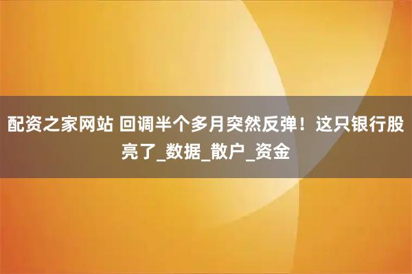配资之家网站 回调半个多月突然反弹！这只银行股亮了_数据_散户_资金